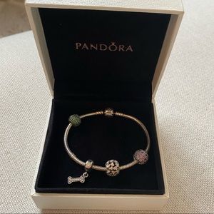 Pandora Moments Snake Chain Charm Bracelet With 4 Charms Silver
